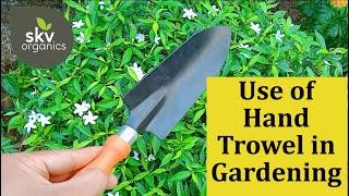 Use of hand trowel in gardening