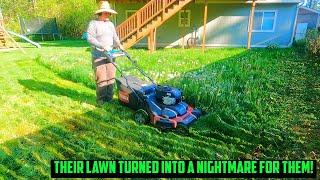 SHE Was DESPERATE For Someone to SAVE Her YARD! Overgrown Lawn Transformation #satisfying