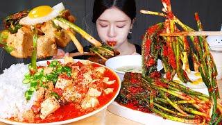 ASMR MUKBANG | HOMEMADE  SPICY MAPO TOFU RICE BOWL  SPICY GREEN ONION KIMCHI & EGG SOUP