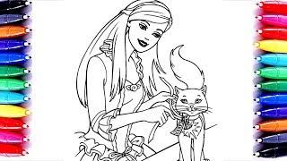 Barbie and her Cat Coloring Pages | Learn Art Barbie Sparkle | How to Paint for Kids