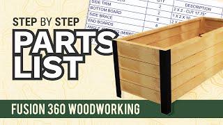 Parts List Fusion 360 - Fusion 360 for Woodworkers
