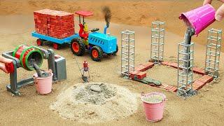 Diy tractor making mini Bricks House Construction | diy mini Reinforced Concrete House | HP Mini