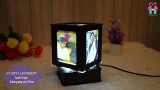 At Gift Lab Present Personalized Wooden Simple Square Frame Design Rotating LED lamp with 5 Photo