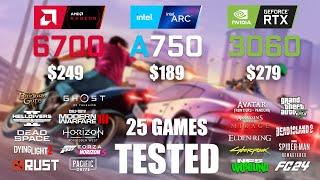 RTX 3060 12GB vs ARC A750 8GB vs RX 6700 10GB | R9 - 7950X3D | 1080p - 25 Games Tested