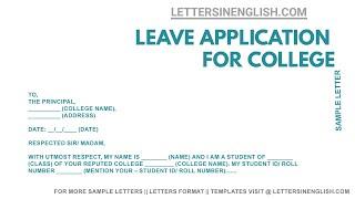 Leave Application To College Principal - Sample Leave Application