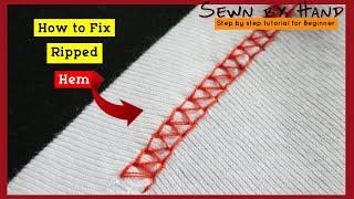 DIY Fast and Easy Way to Repair Ripped Hem T-Shirt Tutorial |Learn How to Fix Damage T-Shirt by Hand