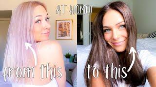 DYING MY HAIR AT HOME // from BLONDE to BROWN HAIR