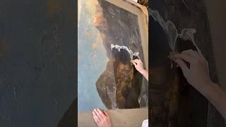 Удаление реставрационной бумаги с картины русского художника XIX века. #искусство