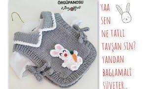 Tavşan figürlü & Yakalı & Yandan baglamalı& Dikişsiz bebek süveter modeli 