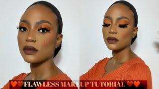 FLAWLESS BOLD FALL MAKEUP TUTORIAL+ EYESHADOW LOOK #BeginnerFriendly  #poc #darkskin #brownskin