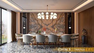 Vray 5 Sketchup interior | Luxury Dining room #8