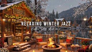 Cozy Winter Porch Ambience  Relaxing Jazz Instrumental Music and Crackling Fireplace to Study, Work