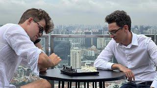 The EPIC Photoshoot Of Magnus Carlsen And Fabiano Caruana | Freestyle Chess Singapore