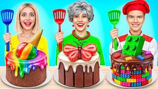 Me vs Grandma Vs Chef Cooking Challenge! Cake Decorating Life Hacks by YUMMY JELLY