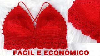 TOP CROPPED EM CROCHÊ DE LEQUES, PARA INICIANTES. FÁCIL, RÁPIDO E ECÔNOMICO | CROCHETERIA CS