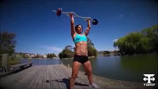 Fitness Model Jenna Douras performs the best exercise demonstrations with T-grip fitness equipment.