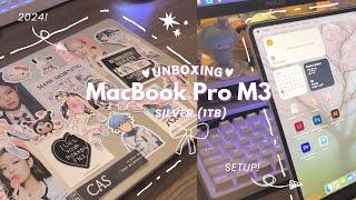  Macbook Pro M3 (silver,1TB) unboxing 2024 |  accessories, decorations & customization tips ⋆.˚꩜