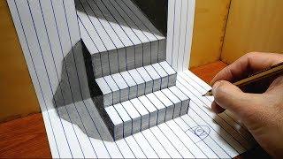 3D Trick Art   Stairs On Line Paper