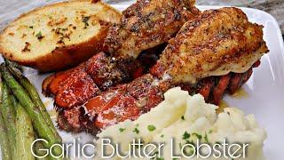 Garlic Butter Lobster Meal | Garlic Mashed Potatoes, Asparagus, & Garlic Bread