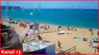 Moment of attack on Crimea with ATACAMS - People started running in panic on beach - video footages