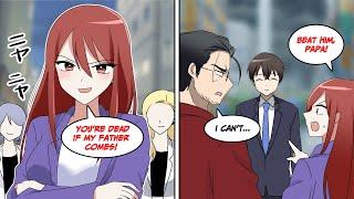 ［Manga dub］A female gang asked her papa to beat me but her father can't beat me because...