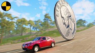 Cars vs Giant Quarter Dollar  BeamNG.Drive