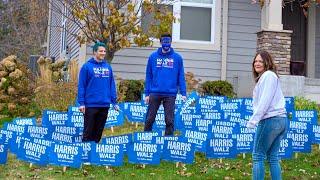 Replacing Trump Signs With 100 Kamala Harris Signs!