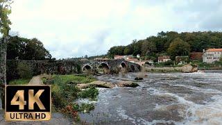 Ponte Maceira, one of the most beautiful villages of Galicia, Spain. 4K Virtual Autumn Walk