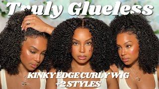 THE MOST NATURAL LOOKING CURLY WIG TUTORIAL! KINKY EDGE GLUELESS WIG For Beginners BEAUTYFOREVER