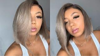 QUICK & EASY ASH BLONDE DARK ROOTS TUTORIAL + HOW TO CUT BOB  Ft. Celie Hair