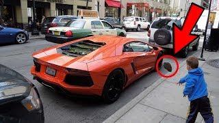 kid throws rock at lamborghini then this happens...