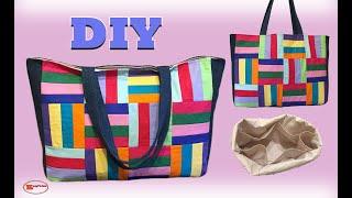 DIY COLORFUL STRIPE HANDBAG SEWING TUTORIAL | PATCHWORK BAG MAKING