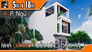 TNK106 - Thiết kế nhà ống 2 tầng 1 tum cho Chị Thơ tại Bến Lức, Long An