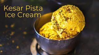 Kesar Pista Ice Cream Recipe - Saffron Pistachio Ice Cream - Eggless, No Churn