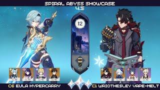 Spiral Abyss 4.5 - Floor 12 | C6 Eula Hypercarry and C1 Wriothesley Vape-Melt [9 stars]