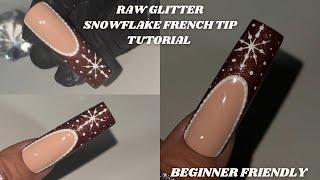 Raw Glitter Snowflake French Tip Nail Art Tutorial | Easy | Beginner Friendly | thejemzco