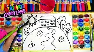 Learn Colors for Kids and Hand Color Watercolor Large House Coloring Pages