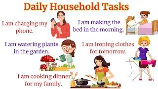 Daily Household Tasks with Sentences  | English Action Verbs For Beginner | English Sentences