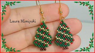 CHRISTMAS TREE EARRINGS/ MIYUKI BRICK STITCH