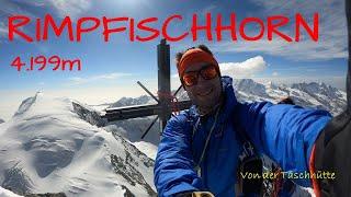 Rimpfischhorn von der Täschhütte, lange Tour bei Neuschnee, viele Tourendetails und Infos