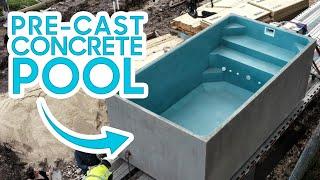 Crane in Pre-Fab CONCRETE POOL - Cheaper! + 2 Day Install!