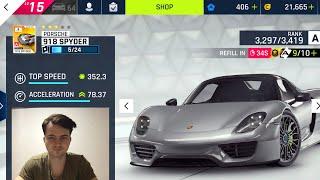 Play Asphalt 9 drive on Porsche 918 Spyder get 300 tokens in 5 minut