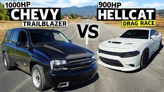 Daily Driver Drag Duel! 1000hp Chevy Trailblazer races 900hp Dodge Hellcat