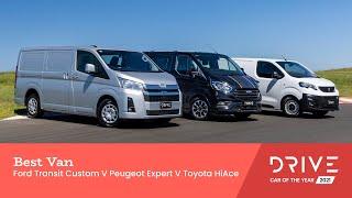 Ford Transit Custom v Peugeot Expert v Toyota HiAce | Best Van | Drive Car of the Year 2021