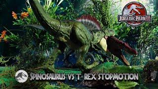 Jurassic Park III | T-Rex vs Spinosaurus Extended Stop-Motion Fight | 4K |