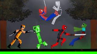 Spider-Man Deadpool and Wolverine vs Minecraft Creatures on Acid Sea in People Playground