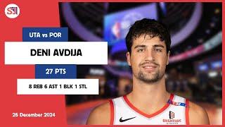 DENI AVDIJA 27 PTS vs UTA 26 Dec 24-25 POR Highlights