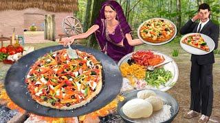 Veg Pizza Cooking Recipe Street Food Making by Grandma in Forest Jhopdi Hindi Kahaniya Moral Stories