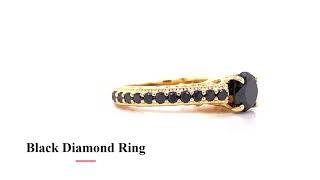 Yellow Gold Black Diamond Engagement Ring with Accents | Gemone Diamond