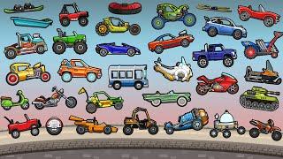 Hill Climb Racing 2 - ALL 28 VEHICLES UNLOCKED AND FULLY UPGRADED Walkthrough GamePlay